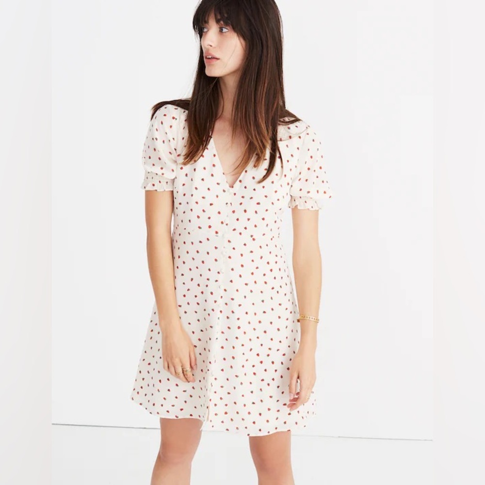 Madewell Silk Clover Button-Front Dress in Fresh Strawberries‎ Size 2